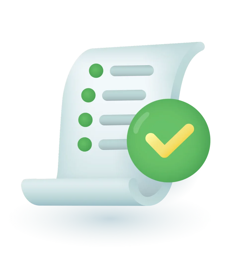 A 3D-style icon of a checklist with a green checkmark, representing an association’s standard policy for fair and transparent conflict resolution.